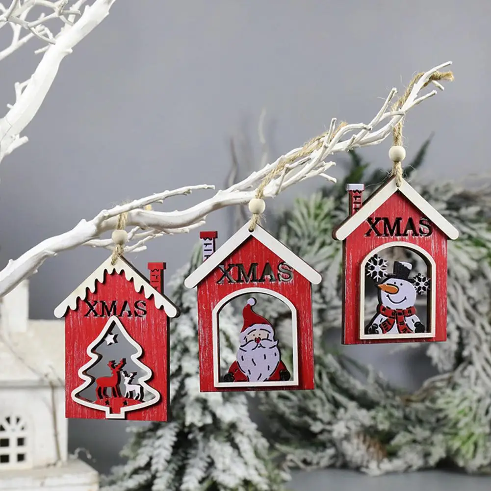 Visí Vianočné Dekorácie, Drevené Dovolenku Prívesok Slávnostné Home Party Dekor Vianočný Set Prívesok s Santa Snehuliak Elk Nové Obrázok 2