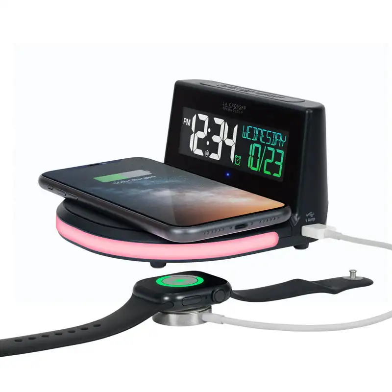 Nabíjanie Alarm Black LCD Hodiny so Svietiacimi Osvetlené Base, 617-148 Alarma despertador Roztomilý digitálne hodiny Svetla do hodiny Nástenné deco Obrázok 0