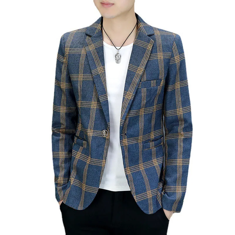 2023 Mužov malé oblek na jar a na jeseň kabát kockovaná kórejská verzia slim pekný bežné jednej farby srsti Obrázok 5