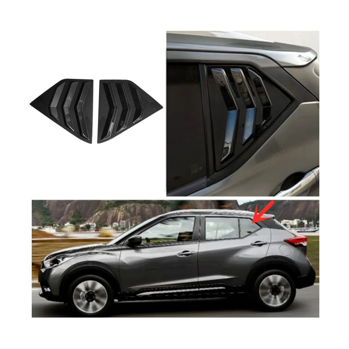 Zadné Bočné Okná Žalúzie pre Nissan Kopy 2018-2023 Air Vent Lopatka Odtiene Kryt Príslušenstvo - Carbon Fiber Obrázok 4