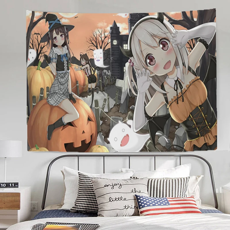 Halloween Anime Tapisérie Domáce Dekorácie Kawaii Izba Dekor Gobelín Stene Visí Tapries Dekoroch Estetické Spálňa Textílie Obrázok 4