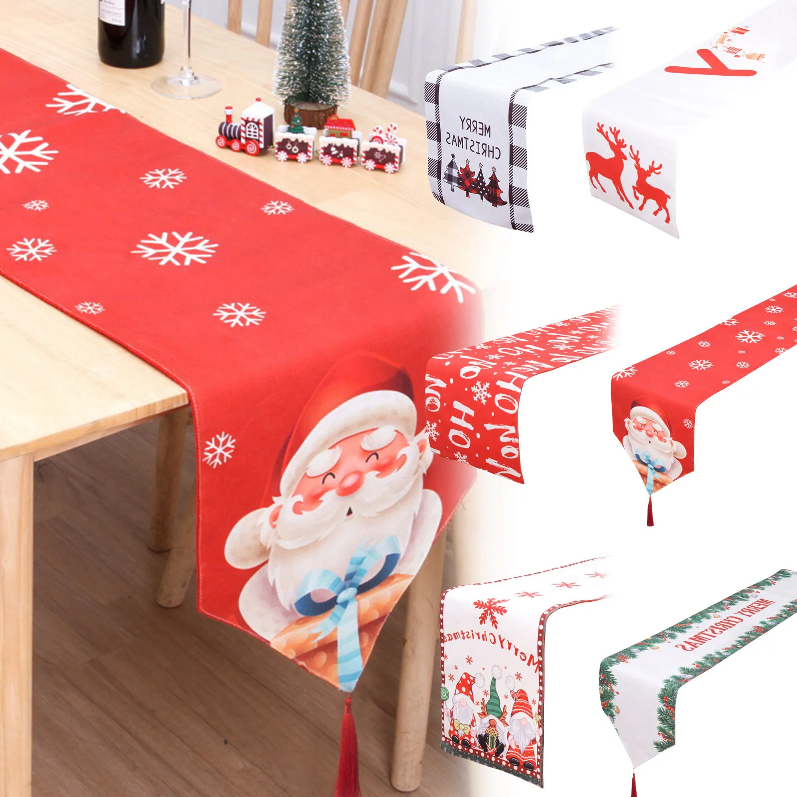 Vianočné Bielizeň Škvrnám Odolný Stôl Runner Snowflake/Los/Santa/Gnome Vianočný Večierok Stôl Runner Kuchyňa Dekorácie Obrázok 0