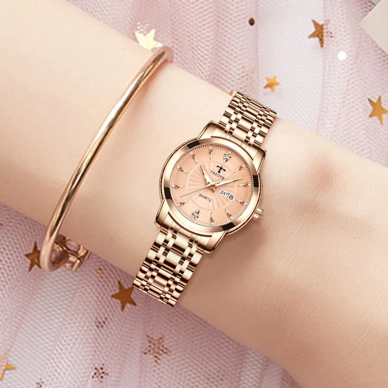 TRSOYE 2023 Najlepšie 32mm Elegantné Gold Diamond dámske Náramkové hodinky Vodotesné Quartz s Oceľové Pásmo Luxusné značky reloj mujer Obrázok 1