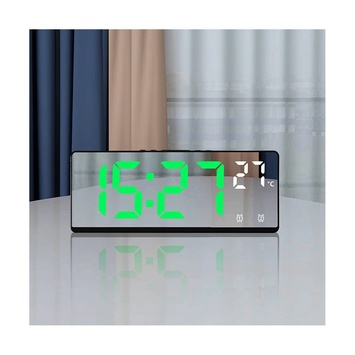 Ovládanie hlasom Zrkadlo Budík Digitálny Teplota Duálny Alarm Spánok Ploche Tabuľka Hodiny Noc Režime 12/24H(Biela) Obrázok 0