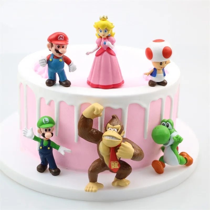 6pcs/veľa Super Mario Bros Cake Dekorácie Anime Série Hry Akčné Figúrky Yoshi Wario Bowser Model Bábiky Hračky Nastaviť Zber Obrázok 0
