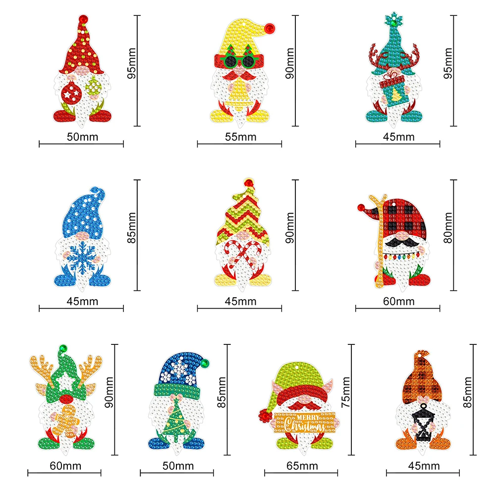 10pcs Diamanty Maľovanie Krúžok na kľúče Prívesok S ozdobná šnúrka na uniforme PET Špeciálne tvarované Vŕtať Vianoce Gnome pre Dospelých, Deti Visí Dekor Dary Obrázok 4