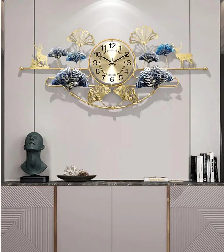 Európska Kovaného Železa Ginkgo Leaf Jeleň Nástenné Hodiny Domov izba Ozdoby 3D nástennú maľbu Remesiel Hotel Lobby Nálepky na Stenu, Dekorácie Obrázok 5